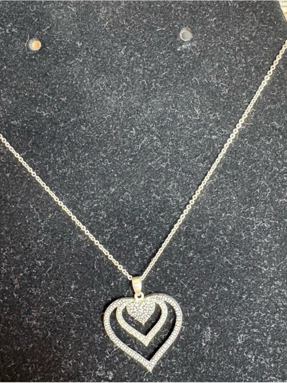 925 Thai Silver Double Heart Pendant Necklace Layered Hearts - Picture 5 of 7